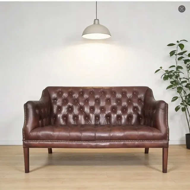 Canapé Chesterfield Barnes 2 places en cuir marron foncé