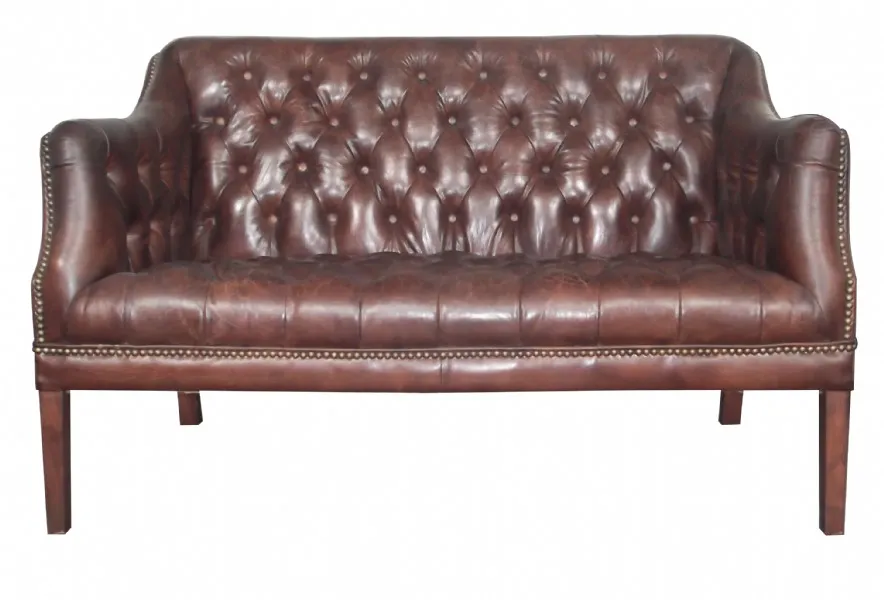 Canapé Chesterfield Barnes 2 places en cuir marron foncé, vue 4 sur 4