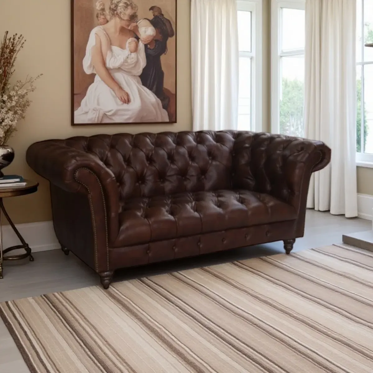 Canapé Chesterfield Belgravia 3 places en cuir bordeaux patiné, vue 10 sur 10