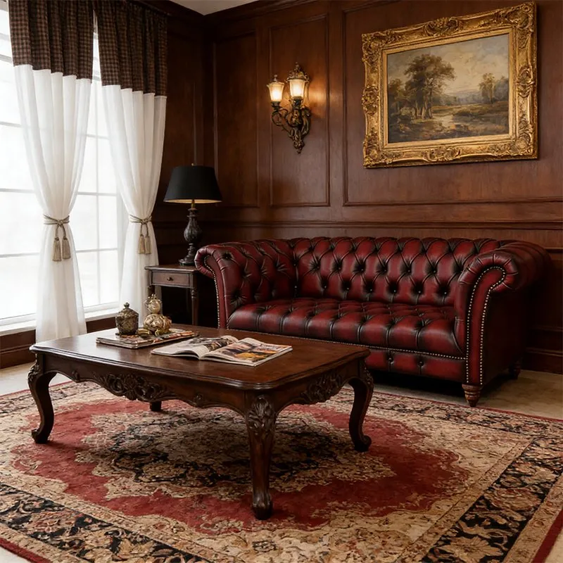 Canapé Chesterfield Belgravia 3 places en cuir bordeaux patiné
