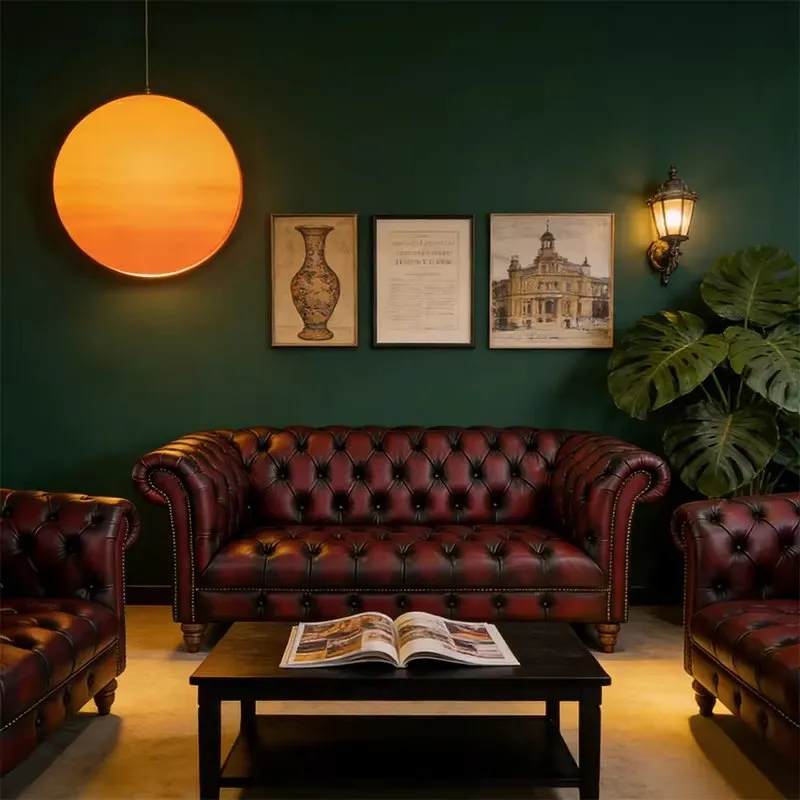 Canapé Chesterfield Belgravia 3 places en cuir bordeaux patiné, vue 3 sur 10