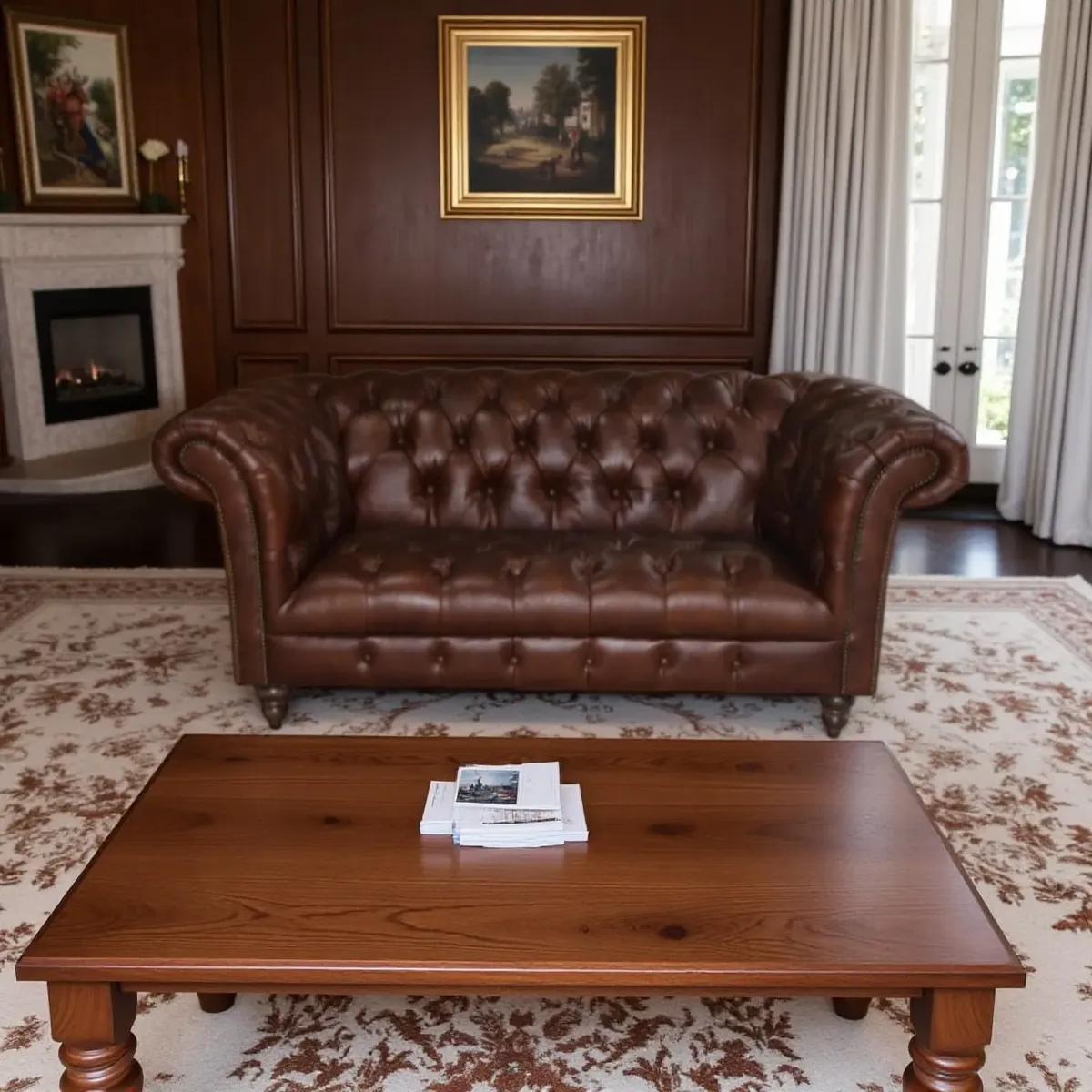 Canapé Chesterfield Belgravia 3 places en cuir bordeaux patiné, vue 7 sur 10