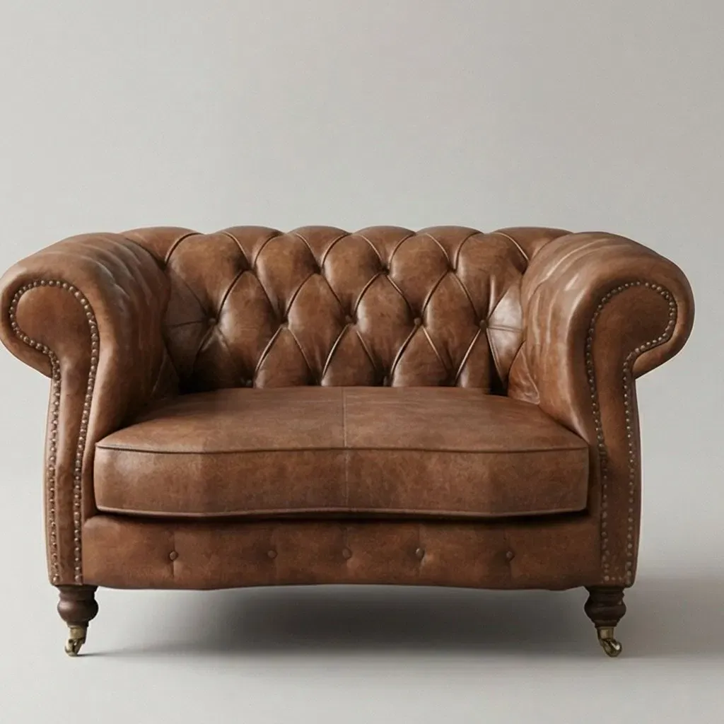 Canapé Chesterfield Camden 3 places en cuir brun foncé, vue 3 sur 10