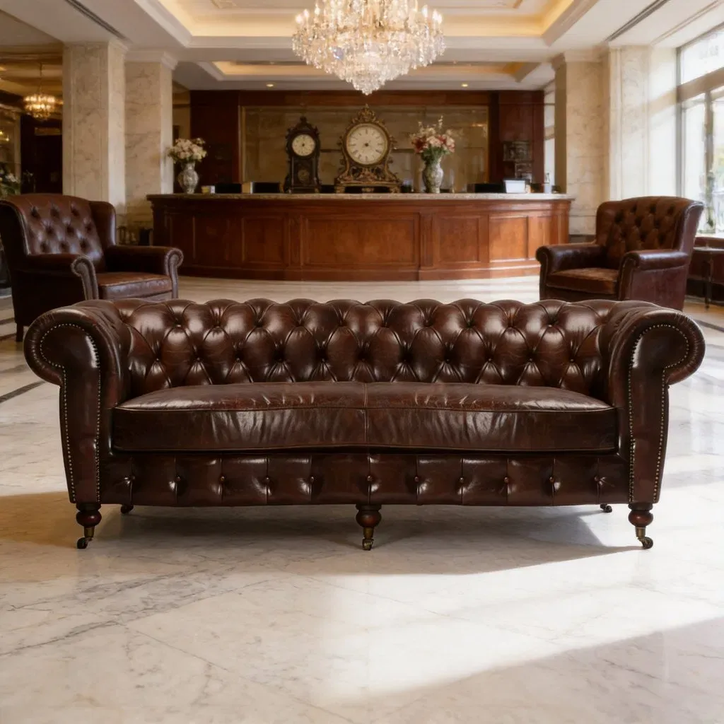 Canapé Chesterfield Camden 3 places en cuir brun foncé, vue 4 sur 10