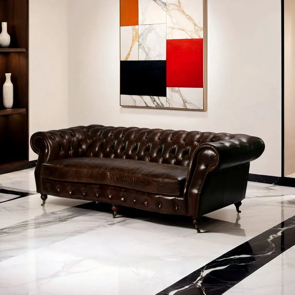 Canapé Chesterfield Camden 3 places en cuir brun foncé, vue 5 sur 10