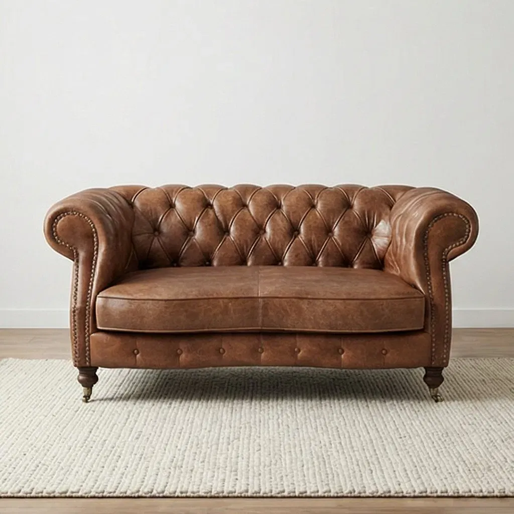 Canapé Chesterfield Camden 3 places en cuir brun foncé, vue 6 sur 10