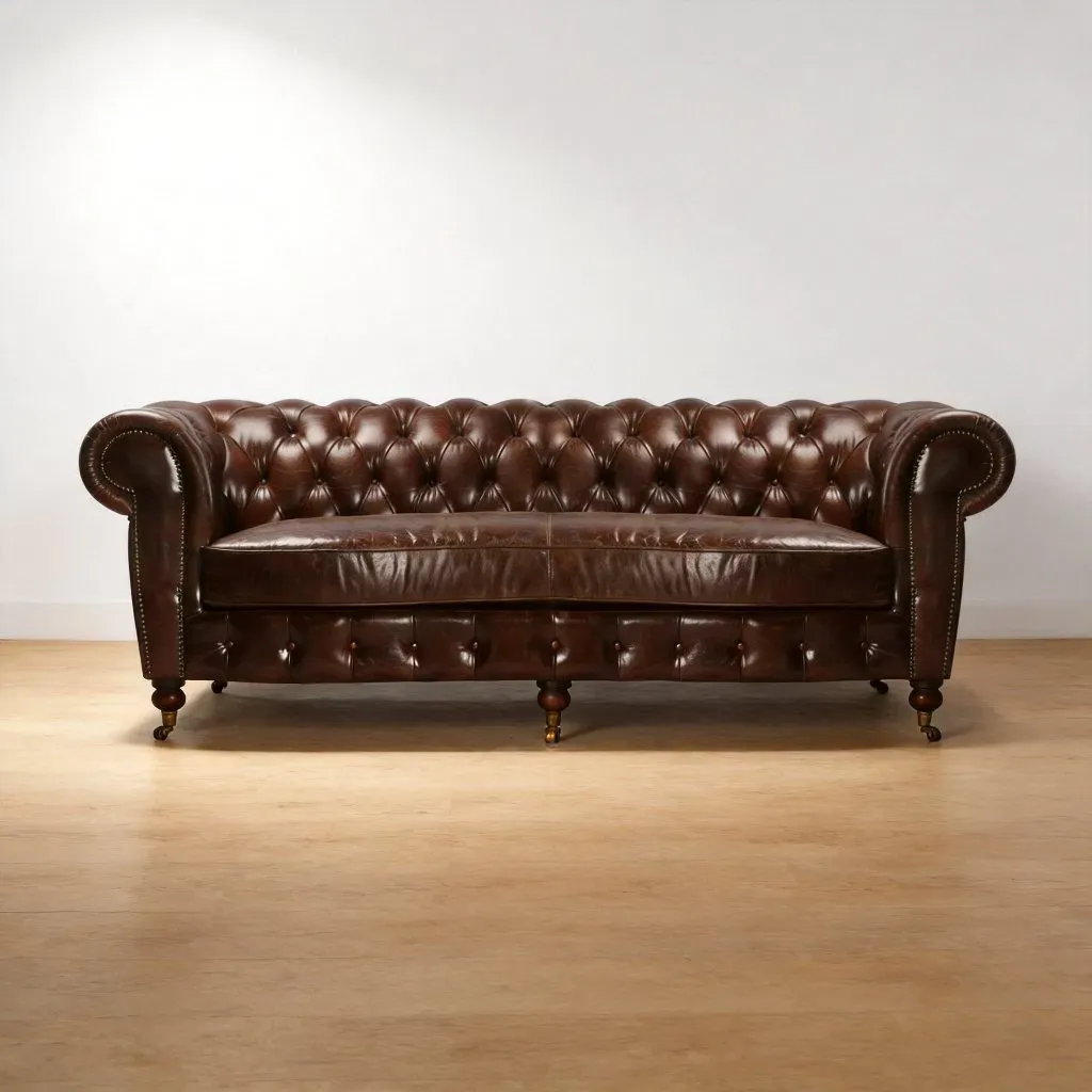 Canapé Chesterfield Camden 3 places en cuir brun foncé, vue 7 sur 10
