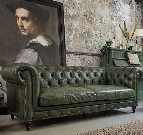 Chesterfield en cuir vert anglais