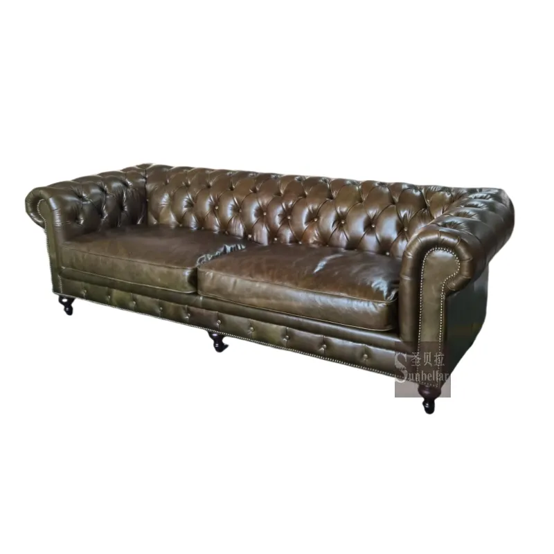 Canapé Chesterfield Chelsea en cuir vert anglais ciré, vue 10 sur 10