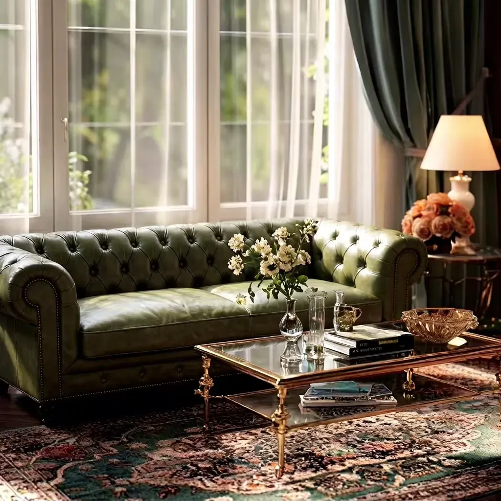 Canapé Chesterfield Chelsea en cuir vert anglais ciré, vue 8 sur 10