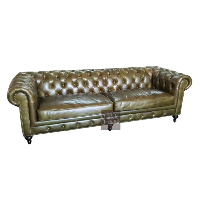 Canapé Chesterfield Chelsea en cuir vert anglais ciré, vue 9 sur 10