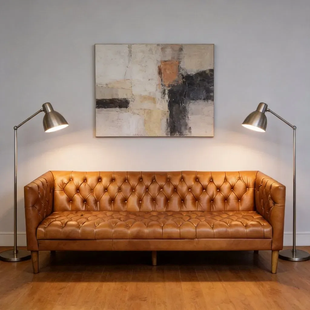 Canapé Chesterfield Chiswick 3 places en cuir cognac clair, vue 3 sur 6