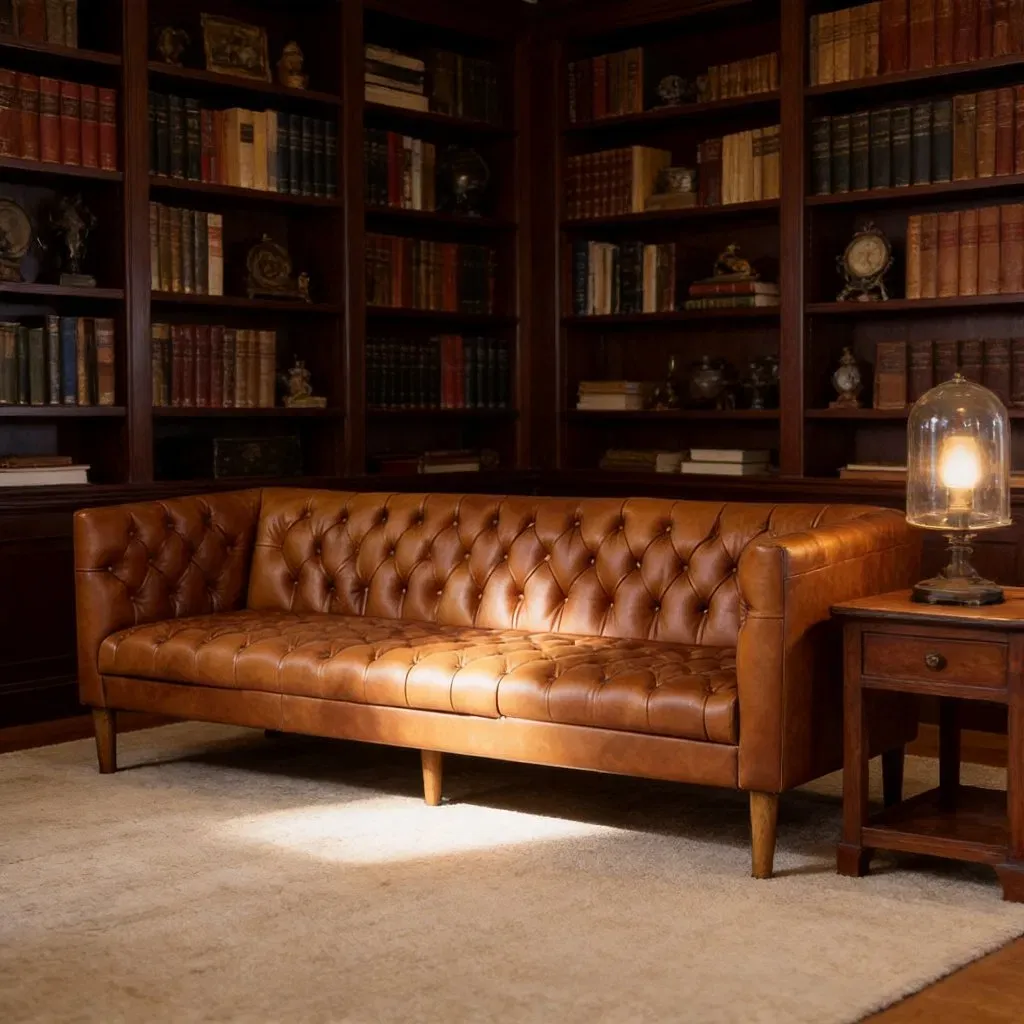 Canapé Chesterfield Chiswick 3 places en cuir cognac clair : un Chesterfield dans un bureau : à quoi va-t-il vraiment servir