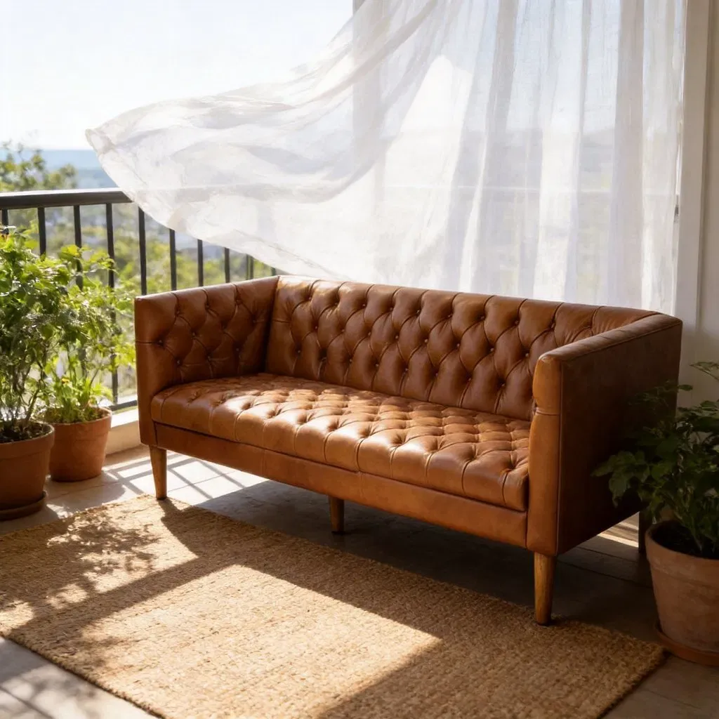 Canapé Chesterfield Chiswick 3 places en cuir cognac clair, vue 5 sur 6