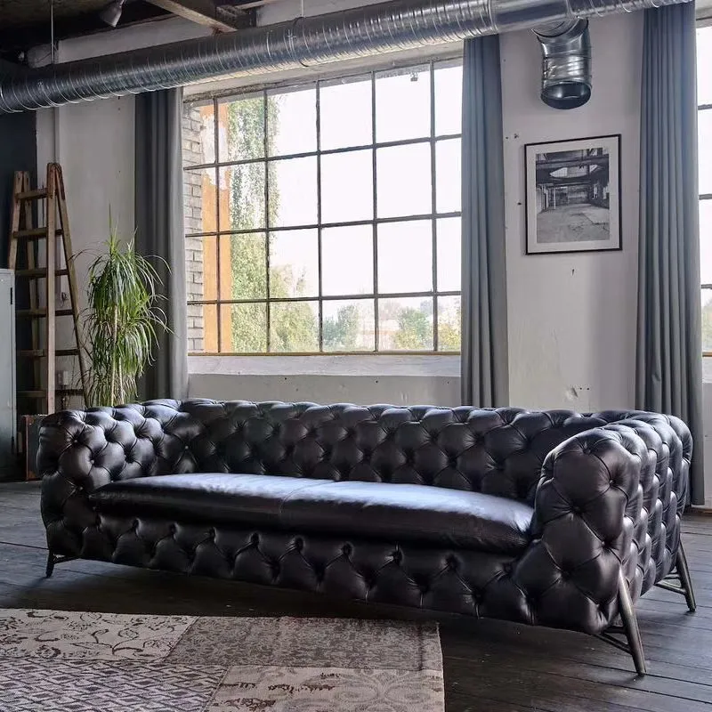 Canapé Chesterfield Fitzrovia 3 places en cuir noir