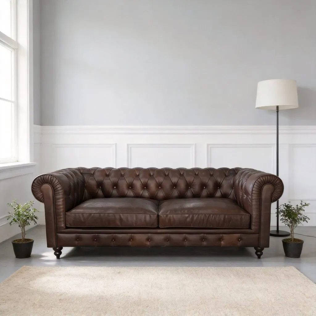 Canapé Chesterfield Greenwich 3 places en cuir marron foncé vieilli