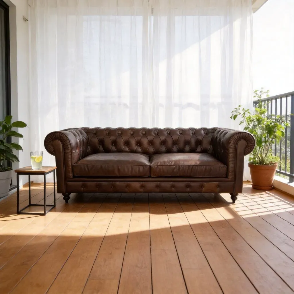 Canapé Chesterfield Greenwich 3 places en cuir marron foncé vieilli, vue 4 sur 6