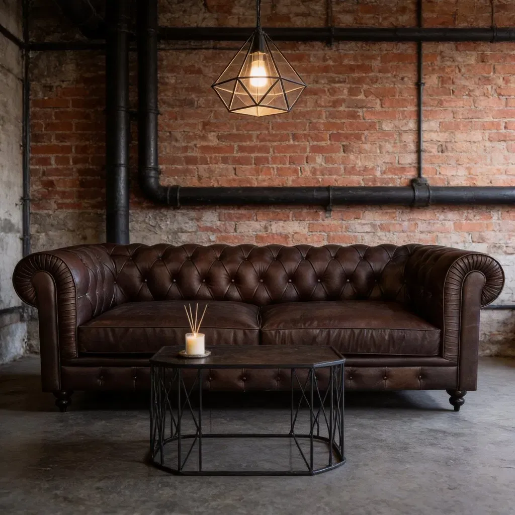 Canapé Chesterfield Greenwich 3 places en cuir marron foncé vieilli, vue 5 sur 6