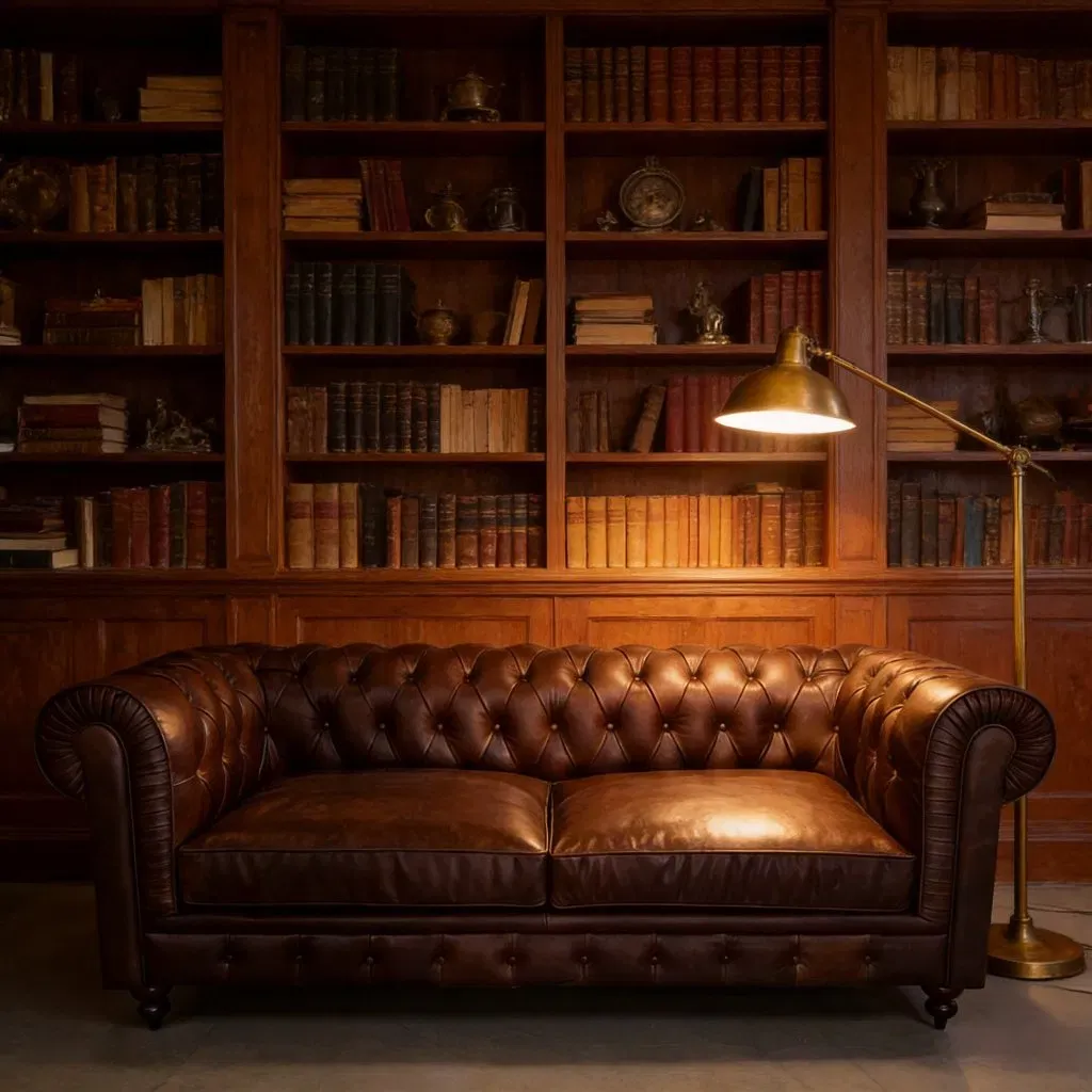 Canapé Chesterfield Greenwich 3 places en cuir marron foncé vieilli, vue 6 sur 6