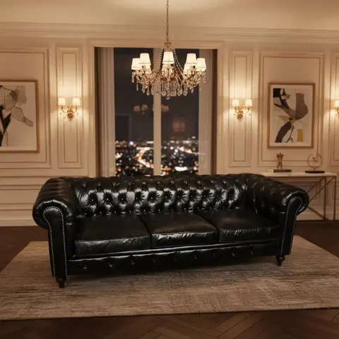 Chesterfield en cuir noir