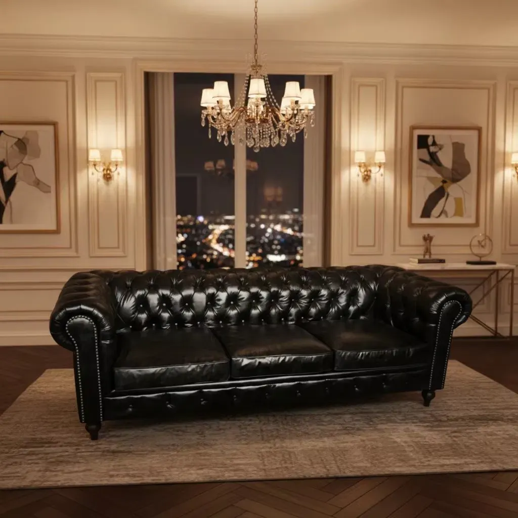 Canapé Chesterfield Hampstead 3 places en cuir noir