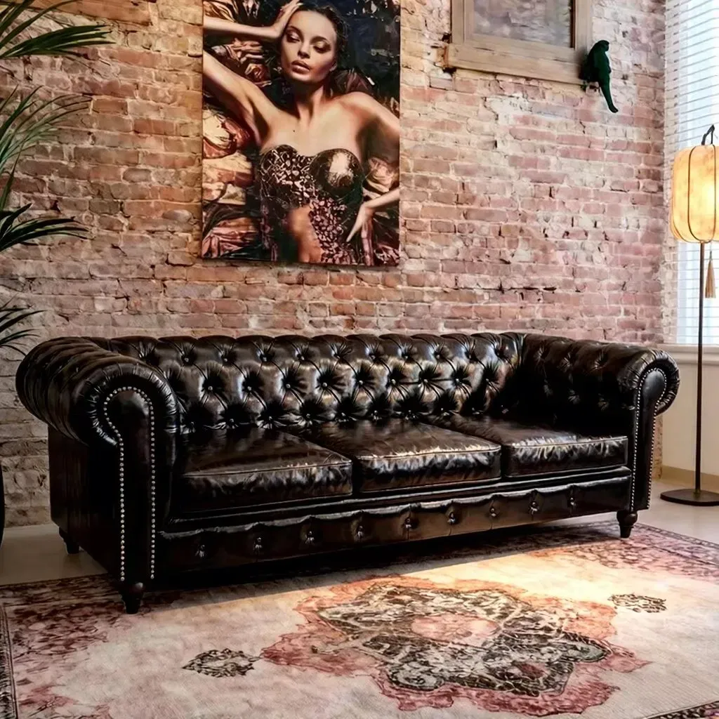 Canapé Chesterfield Hampstead 3 places en cuir noir