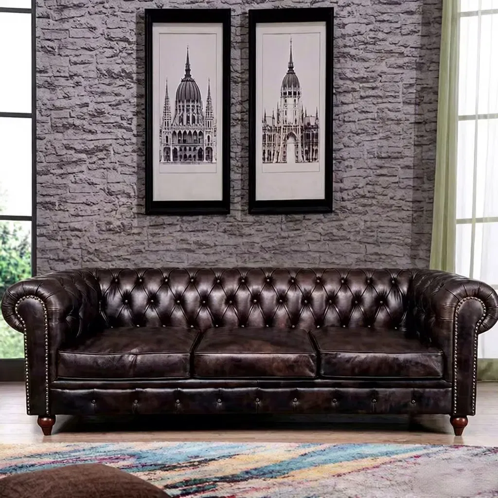 Canapé Chesterfield Hampstead 3 places en cuir noir, vue 4 sur 7