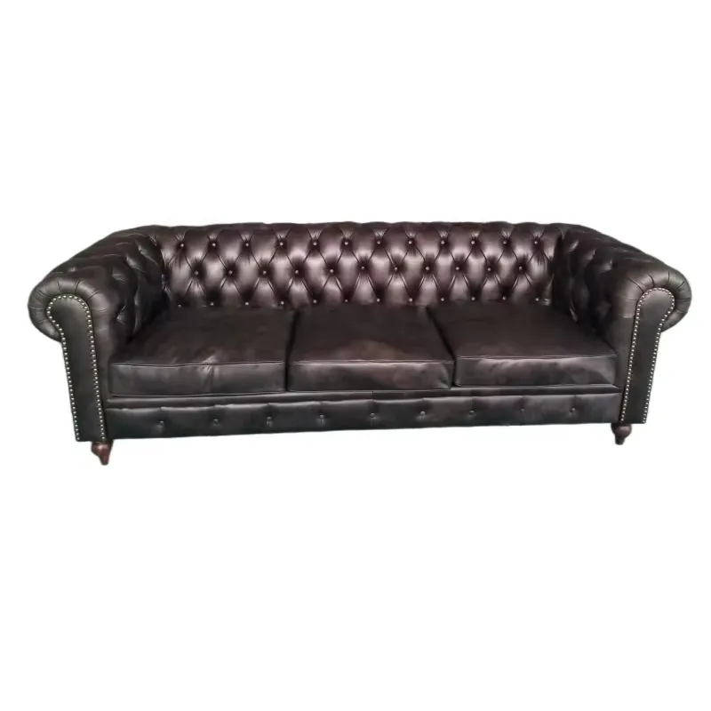 Canapé Chesterfield Hampstead 3 places en cuir noir, vue 6 sur 7