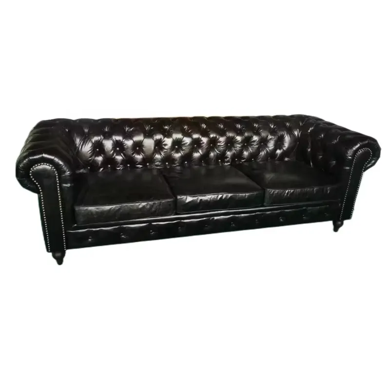 Canapé Chesterfield Hampstead 3 places en cuir noir, vue 7 sur 7