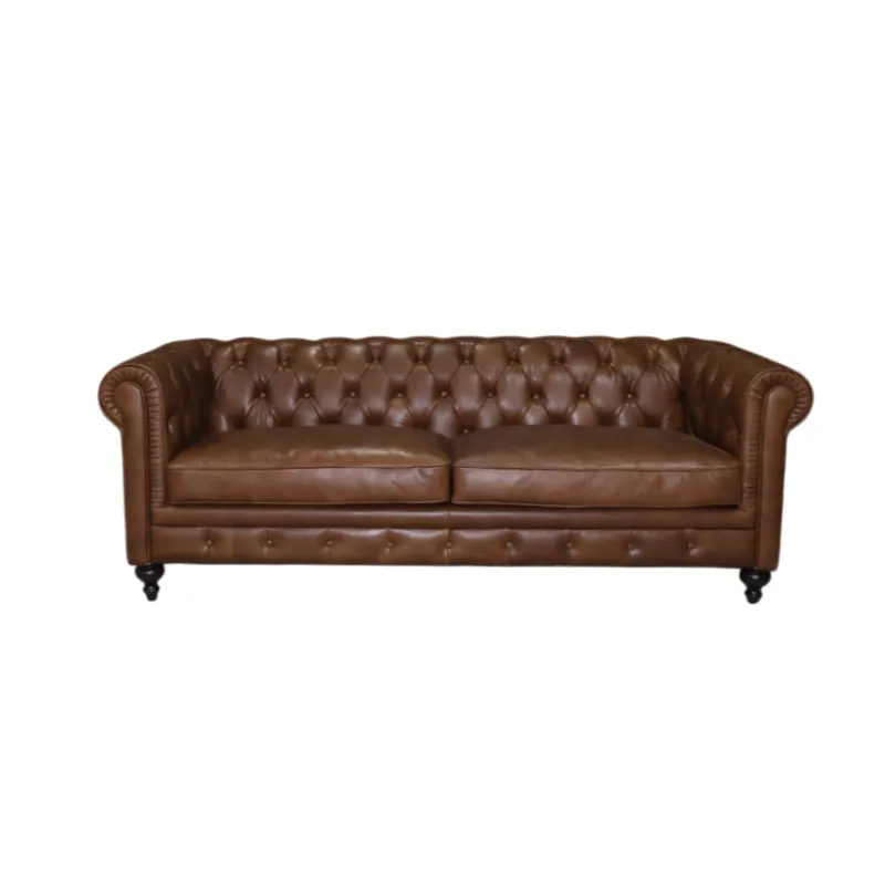 Canapé Chesterfield Holborn 3 places en cuir marron vieilli, vue 5 sur 6