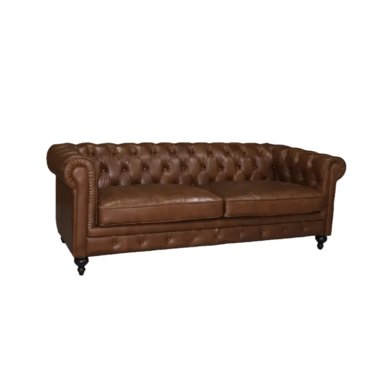Canapé Chesterfield Holborn 3 places en cuir marron vieilli, vue 6 sur 6