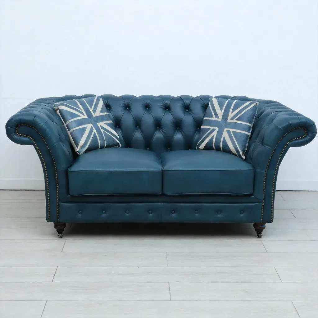 Canapé Chesterfield Islington en cuir bleu canard
