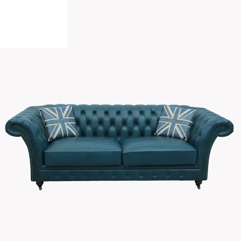 Canapé Chesterfield Islington en cuir bleu canard, vue 10 sur 10