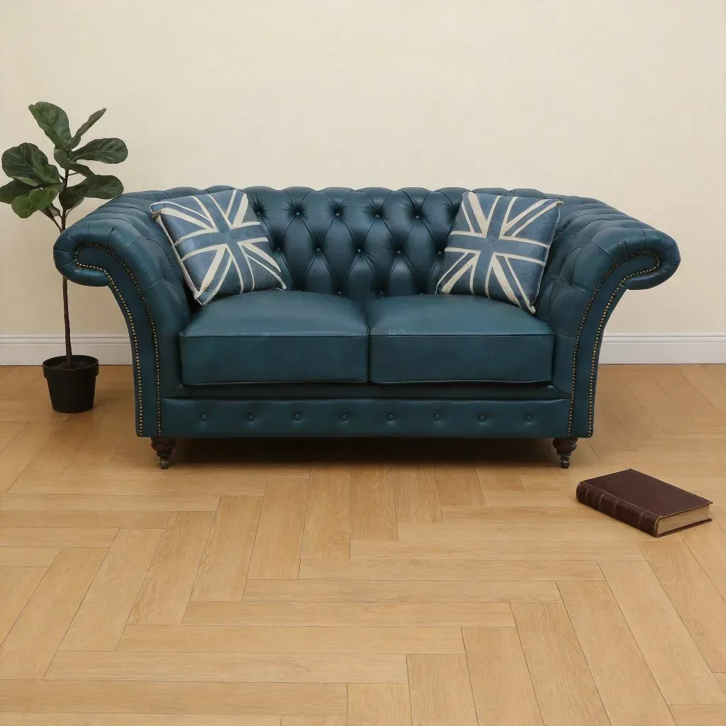 Canapé Chesterfield Islington en cuir bleu canard