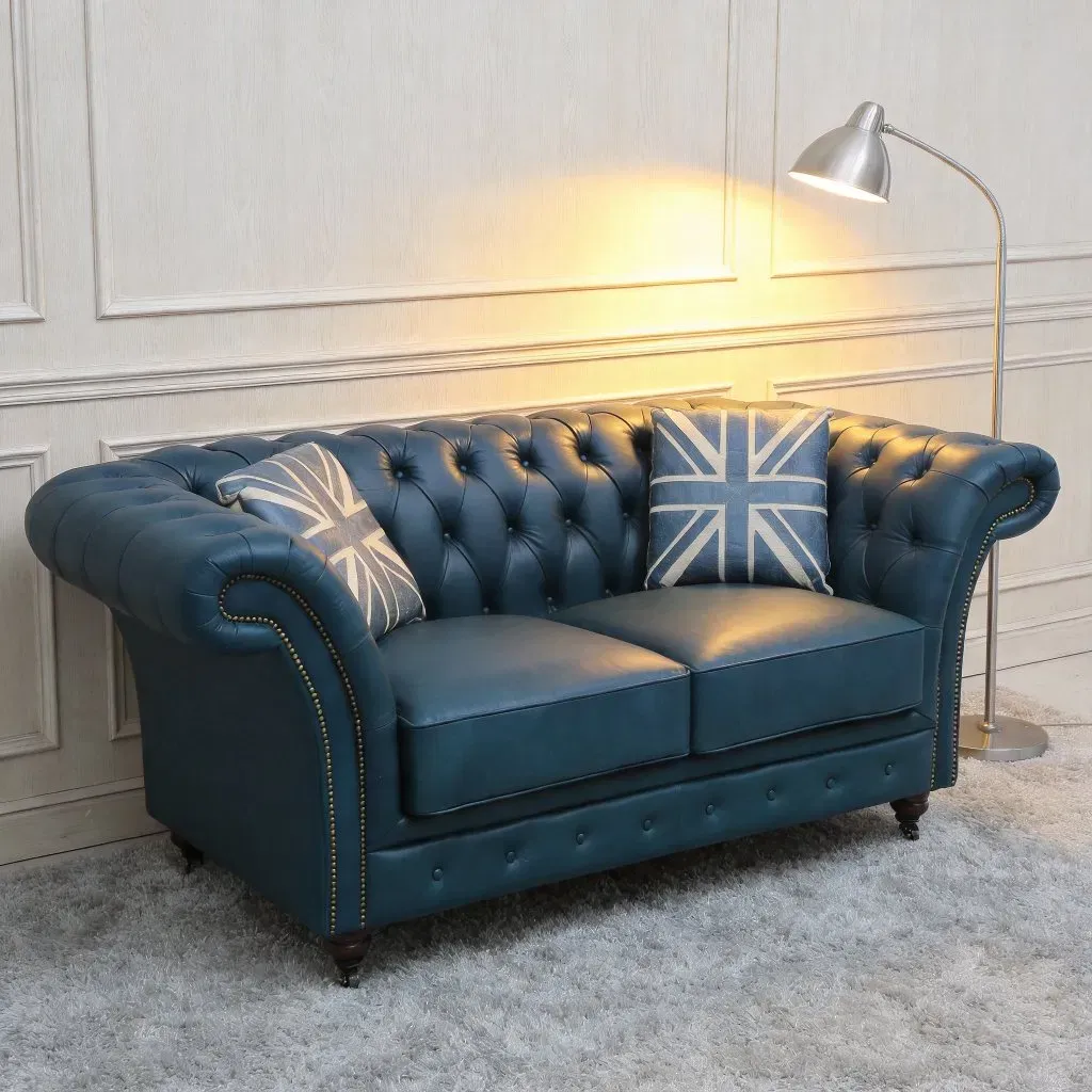 Canapé Chesterfield Islington en cuir bleu canard, vue 3 sur 10