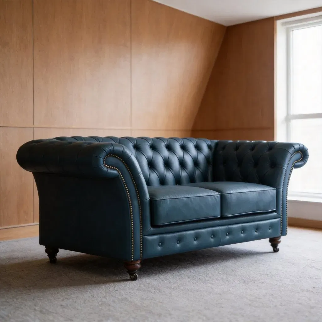 Canapé Chesterfield Islington en cuir bleu canard, vue 4 sur 10