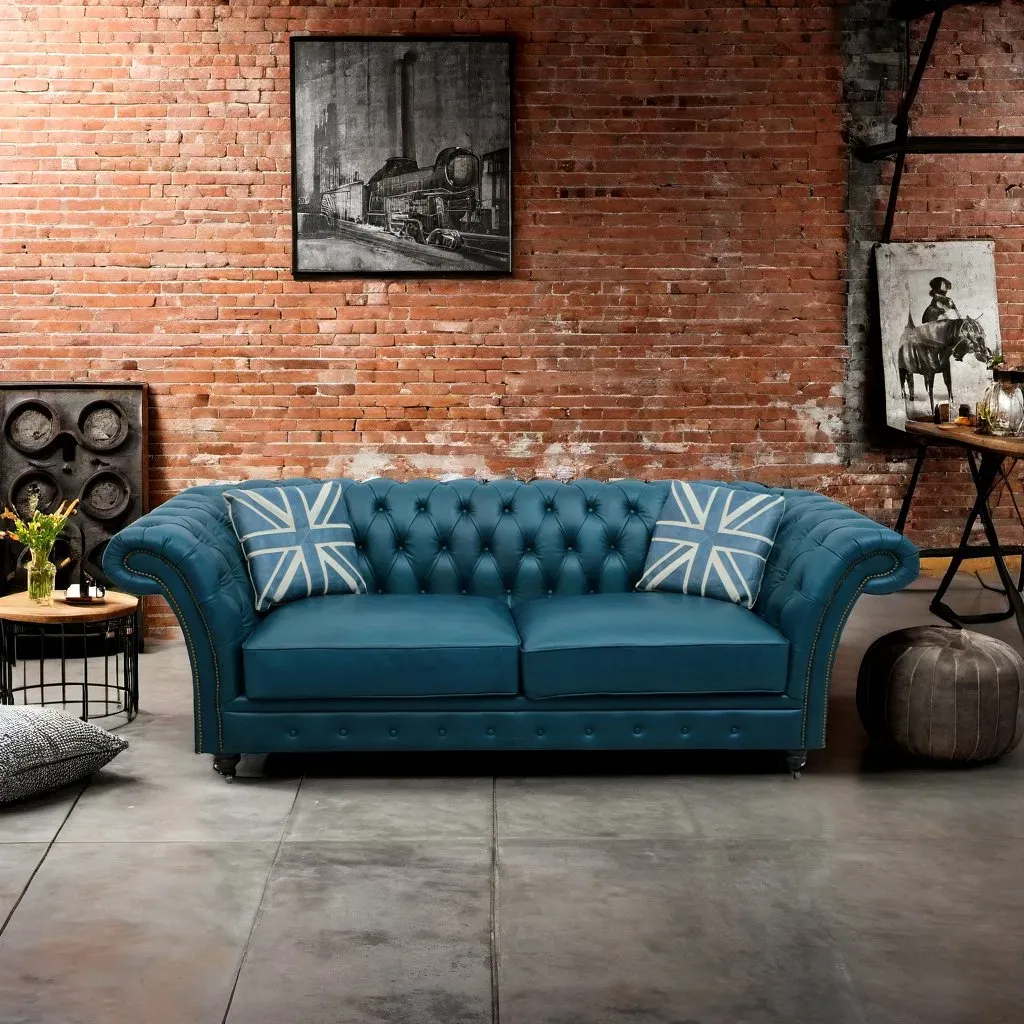 Canapé Chesterfield Islington en cuir bleu canard, vue 5 sur 10