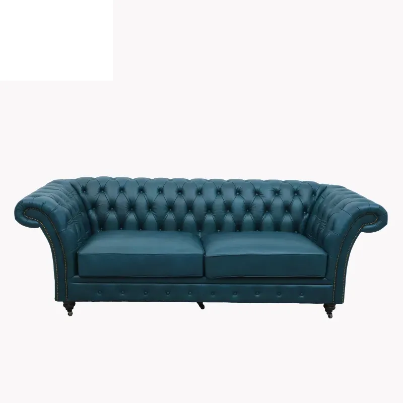 Canapé Chesterfield Islington en cuir bleu canard, vue 6 sur 10
