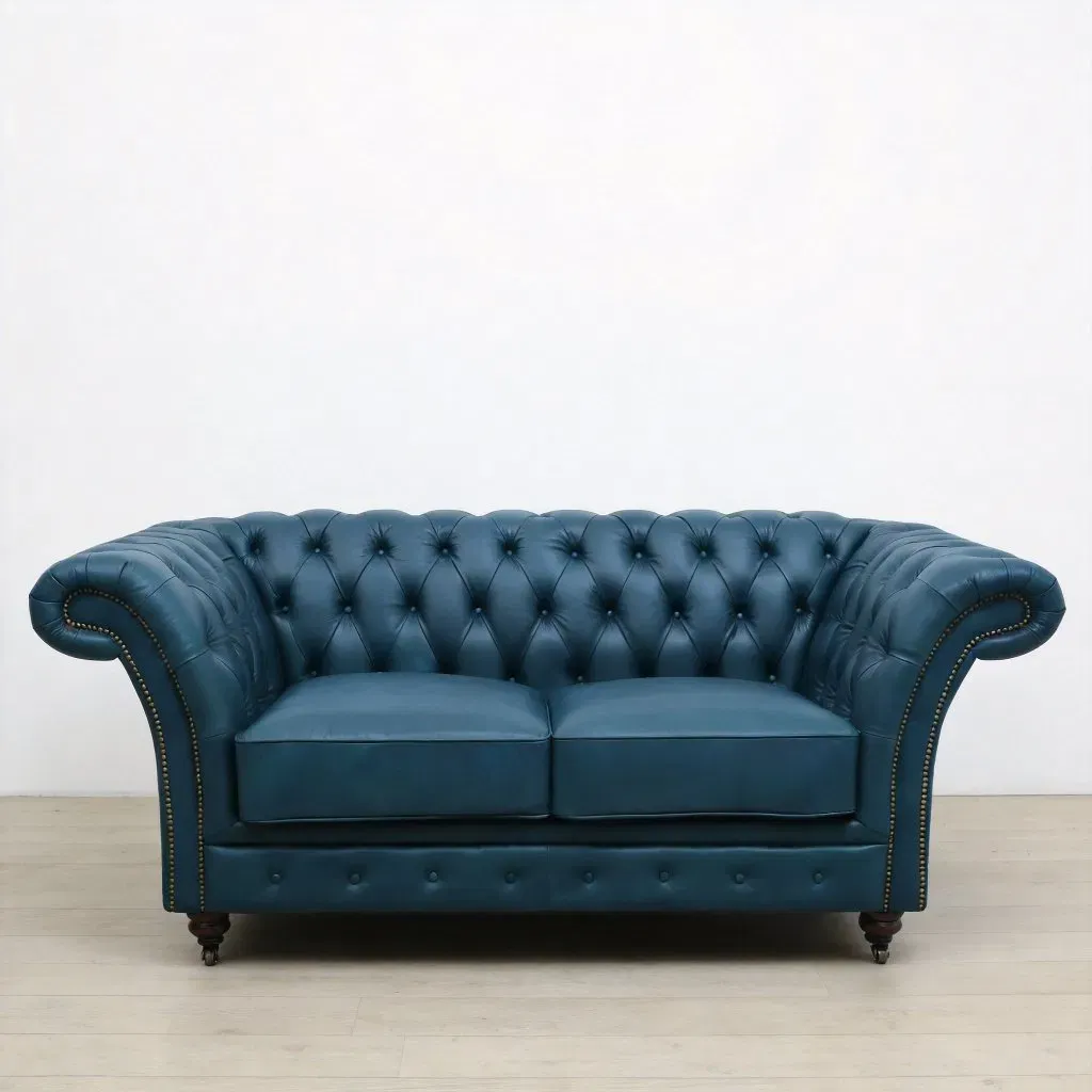 Canapé Chesterfield Islington en cuir bleu canard, vue 7 sur 10