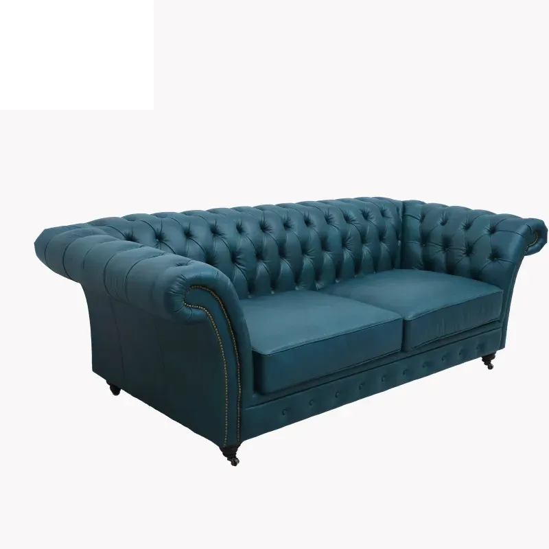 Canapé Chesterfield Islington en cuir bleu canard, vue 8 sur 10