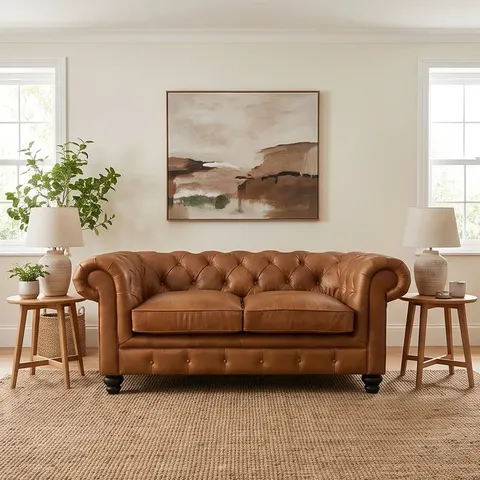 Chesterfield en cuir cognac
