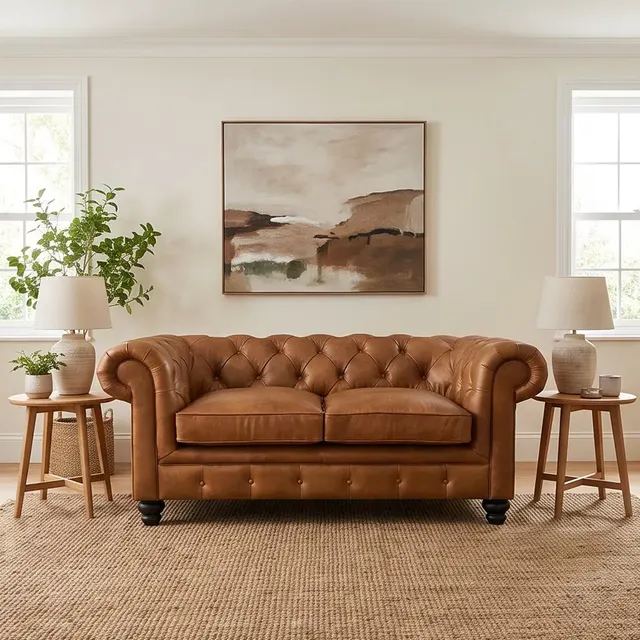 Canapé Chesterfield Kensington en cuir cognac vieilli