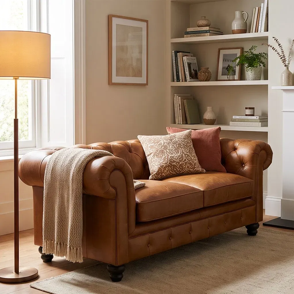 Canapé Chesterfield Kensington en cuir cognac vieilli