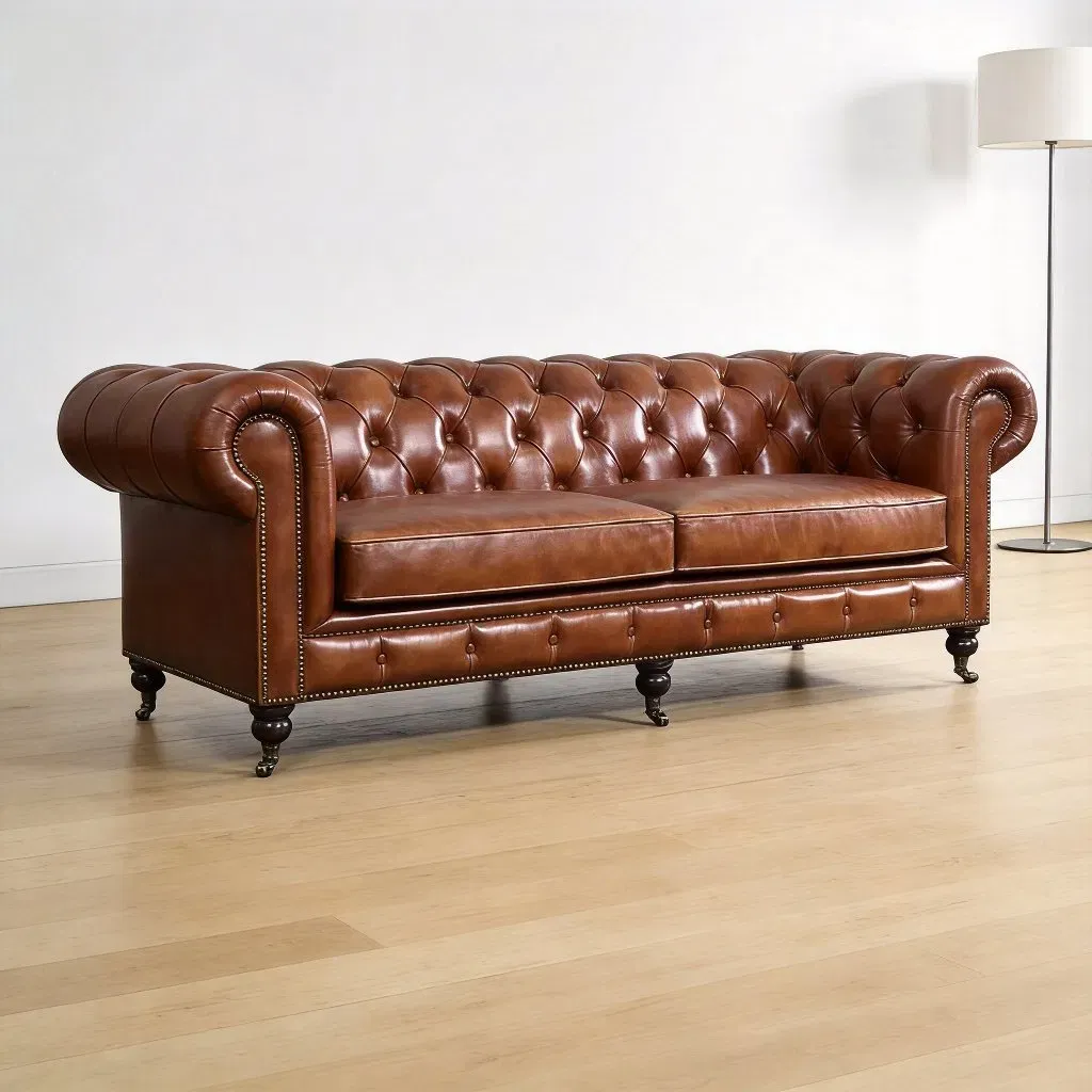 Canapé Chesterfield Kensington en cuir cognac vieilli, vue 4 sur 10