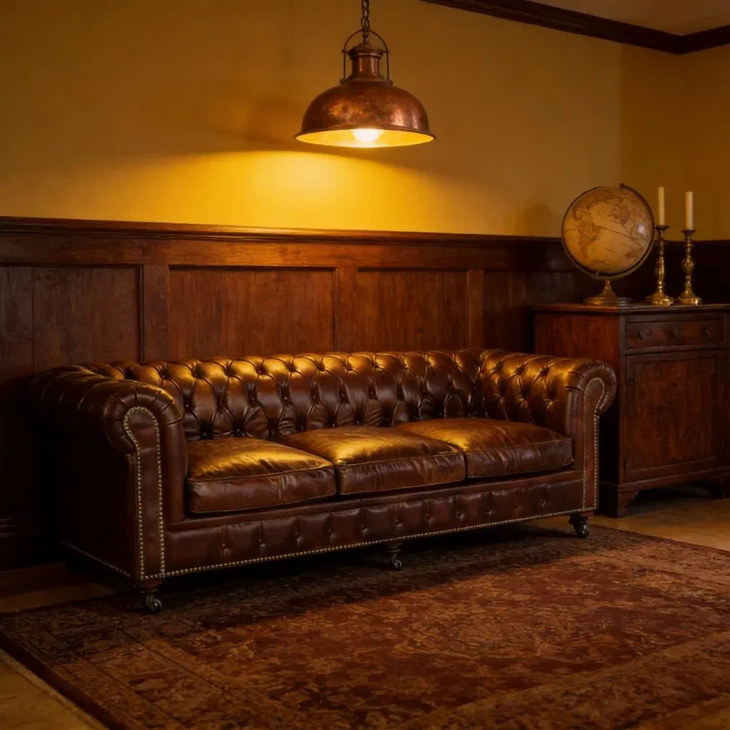 Canapé Chesterfield Kensington en cuir cognac vieilli, vue 7 sur 10