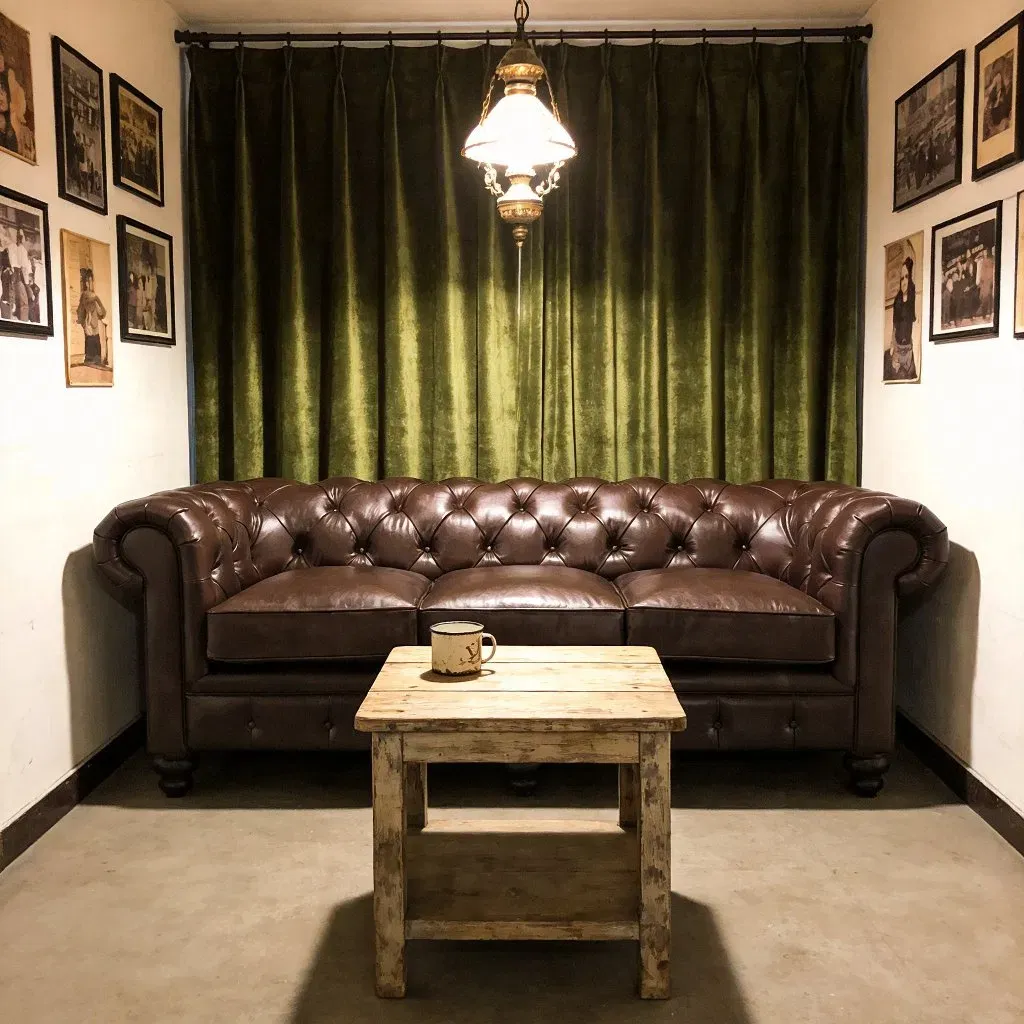 Canapé Chesterfield Kensington en cuir cognac vieilli, vue 8 sur 10