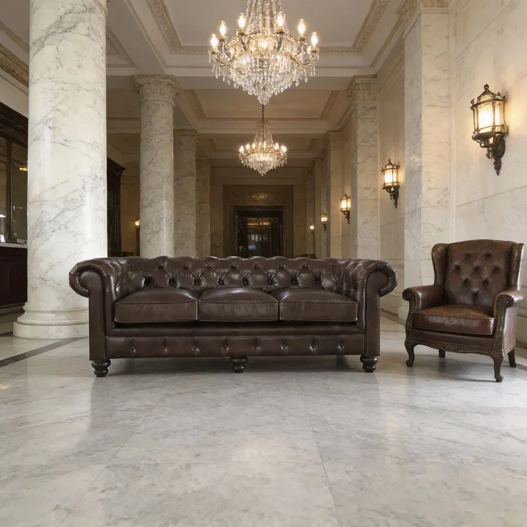 Canapé Chesterfield Kensington en cuir cognac vieilli, vue 9 sur 10