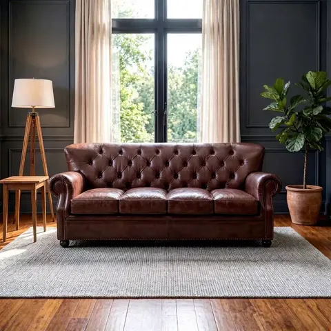 Chesterfield en cuir bordeaux et rouge Atelier Chesterfield
