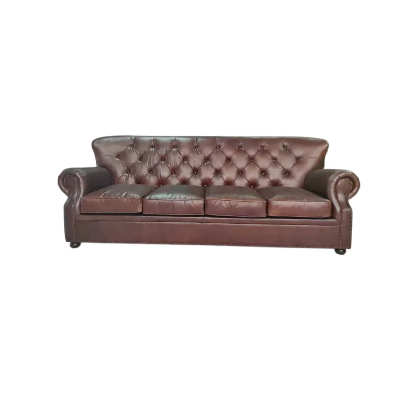 Canapé Chesterfield Knightsbridge 4 places en cuir brun rouge, vue 10 sur 10