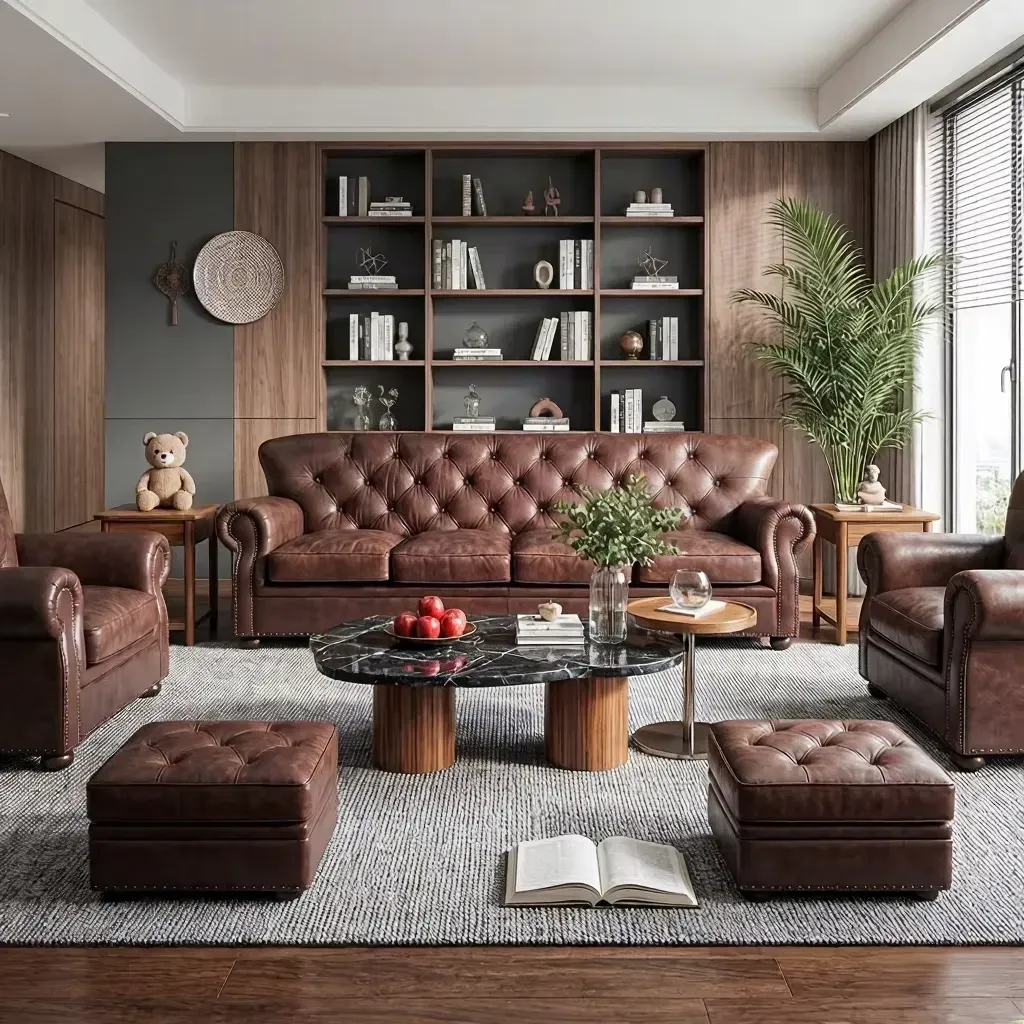 Canapé Chesterfield Knightsbridge 4 places en cuir brun rouge, vue 3 sur 10